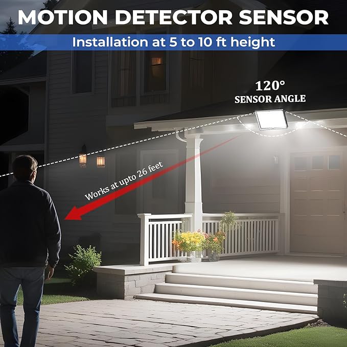 113 LED Motion Senser Outdoor Lights with 9000k Cool White Light, IP65 Waterproof, 5M Wire- Outdoor Solar Lights for Yard, Patio, Porch, Wall, and Garden, Comes with 2 Year Warranty.
