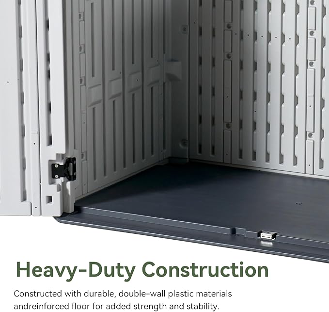 Aoxun 35 Cu.Ft Outdoor Storage Shed, Waterproof Horizontal Resin Cabinet for Trash Cans, Lawn Mowers, Generators, and Garden Tools, White