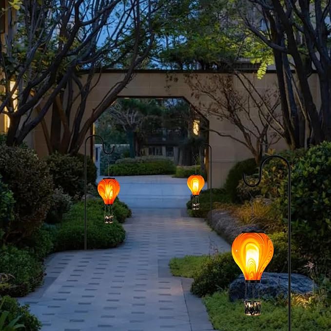 2PCS Solar Hot Air Balloon Lantern with Flame Flickering Light Tie-Dye Glass Hot Air Balloon Solar Lanterns Outdoor Waterproof Hanging Garden Light for Patio Porch Yard Decor,Gift for Women
