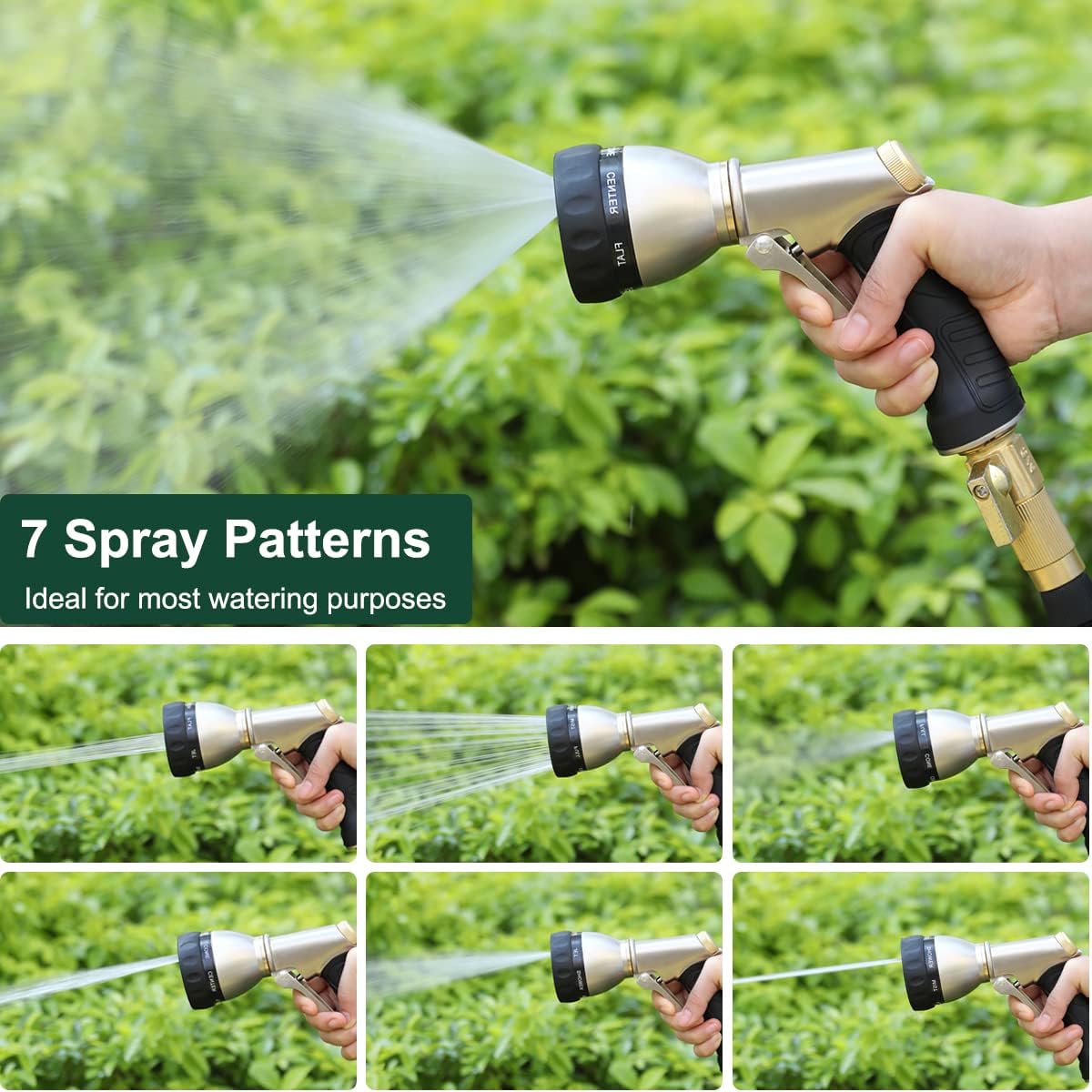 FANHAO Garden Hose Nozzle, 100% Heavy Duty Metal Water Hose Nozzle Sprayer with 7 Spray Patterns, High Pressure Hand Sprayer with Ergonomic Handle for Watering Plants & Lawns, Washing Cars & Pets
