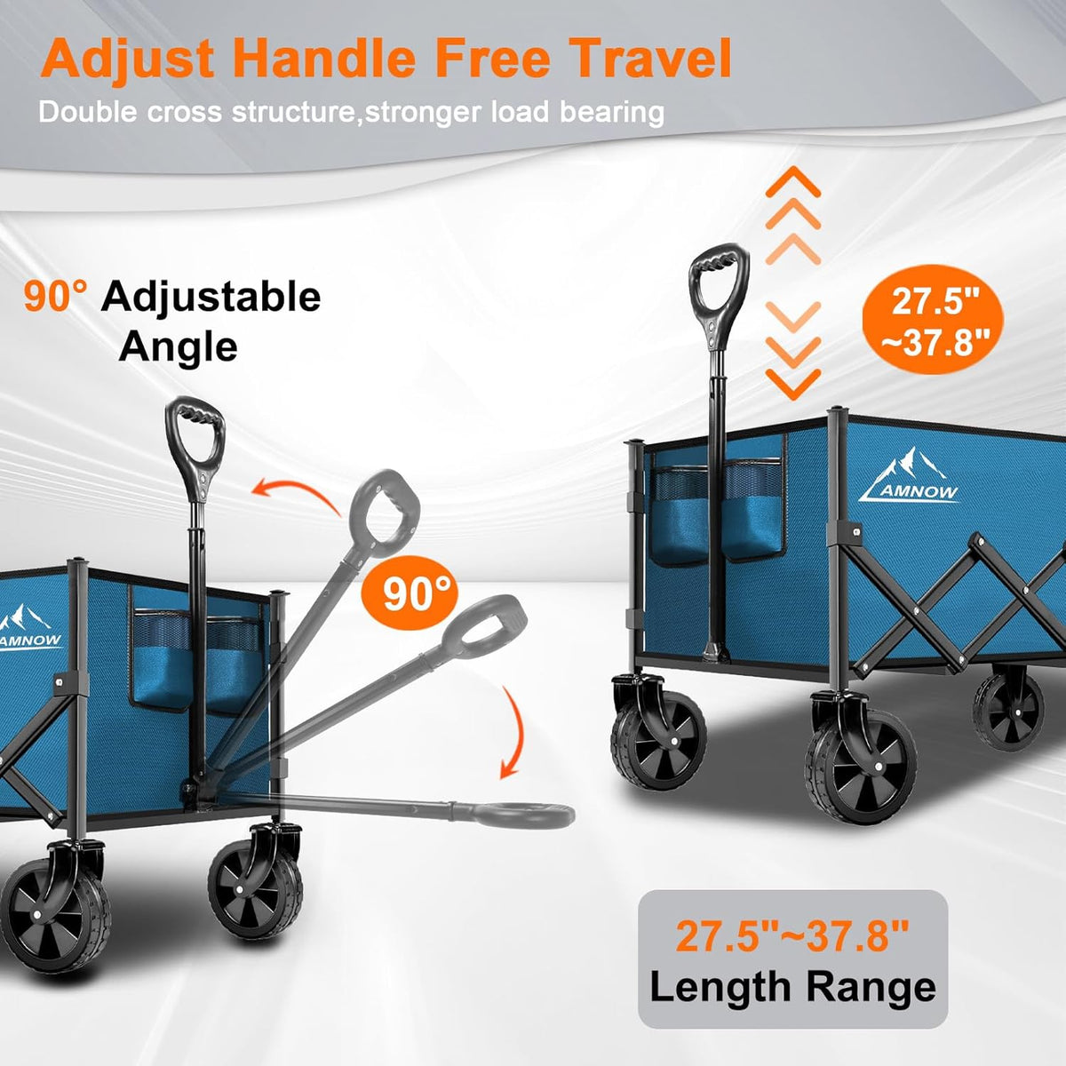 Collapsible Folding Wagon Cart, 350LBS Utility Large Capacity Cart Foldable Wagon with All Terrain Wheels, Grocery Wagons Carts for Garden Shopping Sports Camping, Blue