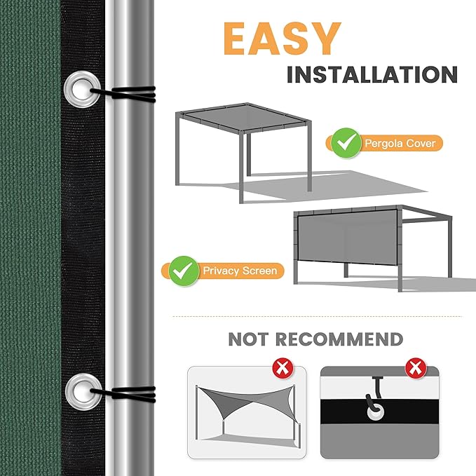 VICLLAX Shade Fabric Sun Shade Cloth with Every 2 FT Grommets for Patio Garden Pergola Cover Canopy 8x21 FT, Dark Green