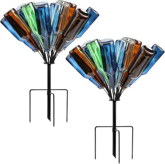 2 Pcs 24 Wine Bottle Tree Garden Outside 24 Inches Glass Bottle Tree Colorful Garden Decorative Bottle Holder Artificial Black Metal Bottle Trees for Lawn Yard Garden Outdoor Decor