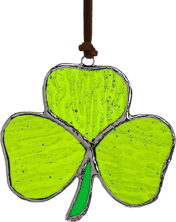 Handmade Stained Glass Shamrock Sun Catcher Window Hanging Irish Suncatcher St. Patrick's Day Decor for Home Green Clover Flower Stained Glass Window Panels for Window 3inch