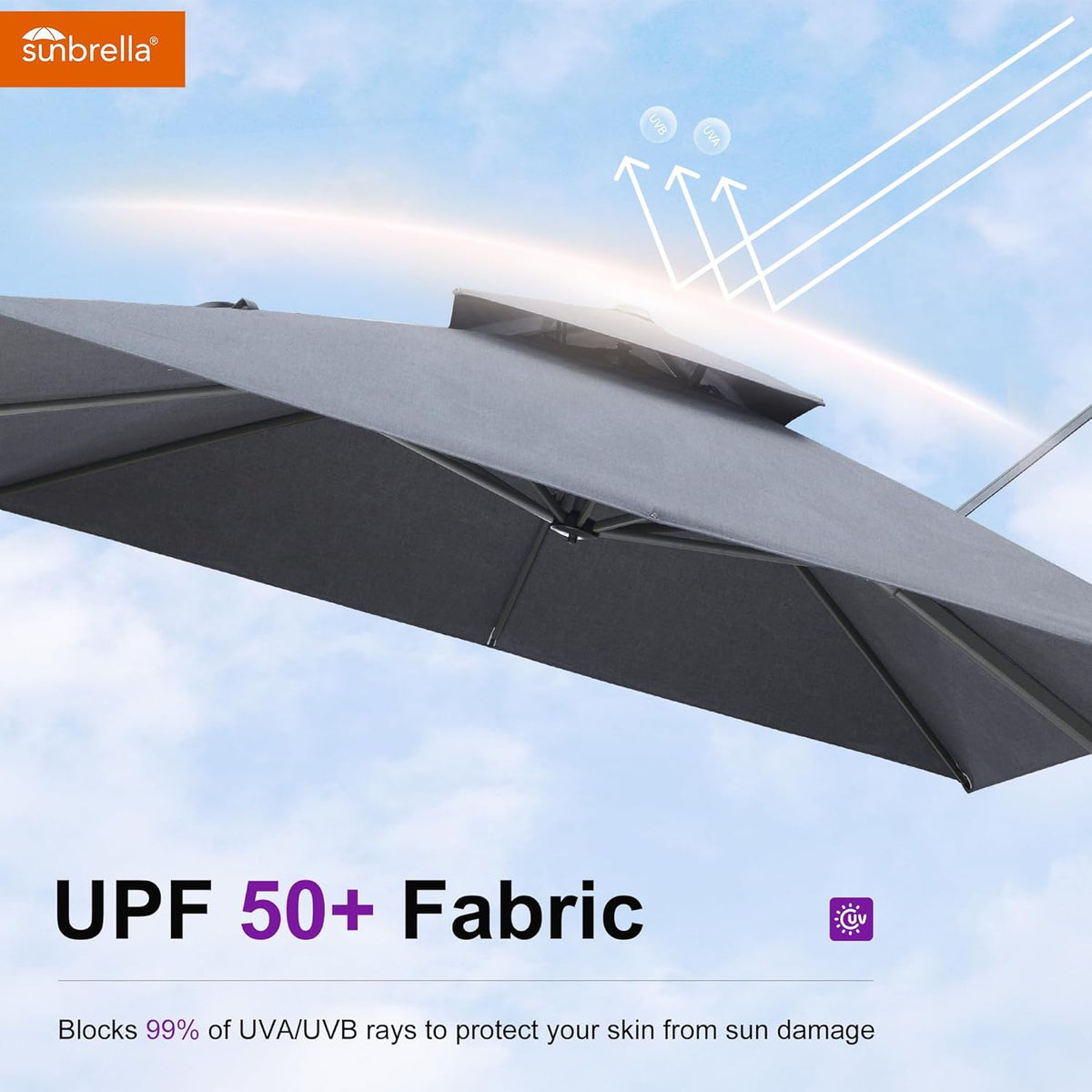 PURPLE LEAF Cantilever Umbrella 12FT Heavy Duty Large Double Top Offset Hanging 360° Rotation Square Umbrella for Garden Patio Deck Pool Backyard Cast Slate