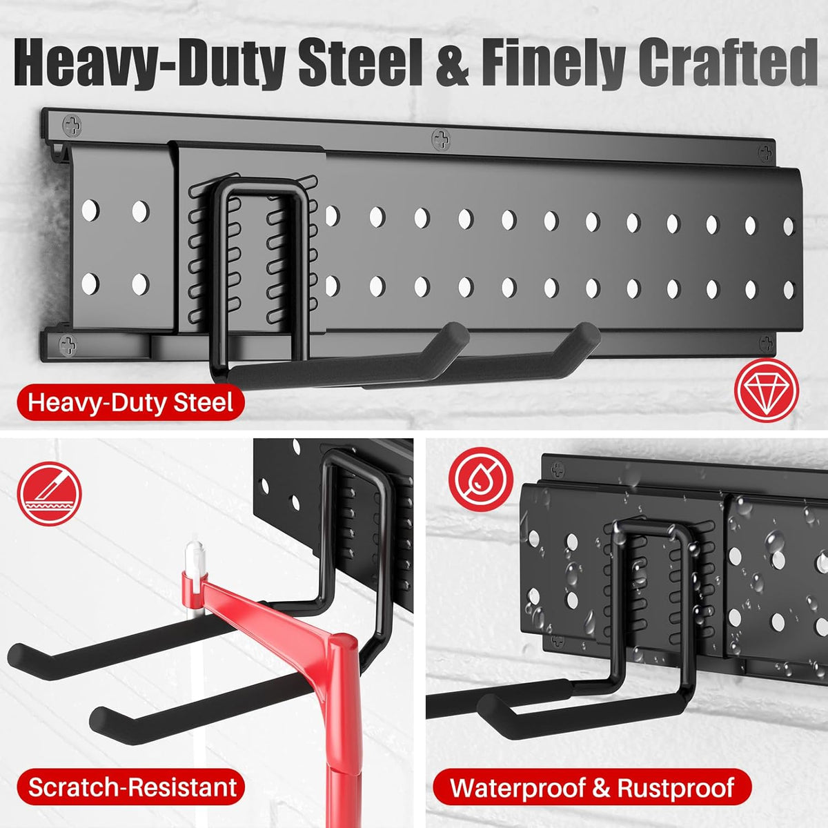 Garage Tool Organizer Wall Mount 48 inches with 10 Adjustable Heavy-Duty Hooks, Garage Organization, Garden Tool Storage Rack for Garage, Yard, and Shed, Holds Up to 400 lbs