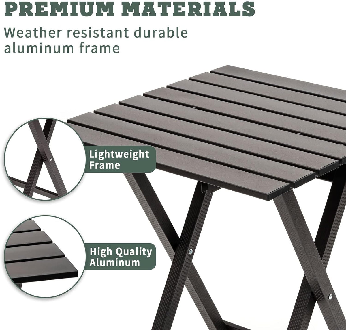 SUNNYFEEL Folding Camping Table - Lightweight Aluminum Portable Picnic Table, 18.5x18.5x24.5 Inch for Cooking, Beach, Hiking, Travel, Fishing, BBQ, Indoor Outdoor Small Foldable Camp Tables