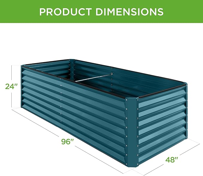Best Choice Products 8x4x2ft Outdoor Metal Raised Garden Bed, Deep Root Planter Box for Vegetables, Flowers, Herbs, and Succulents w/ 478 Gallon Capacity - Peacock Blue