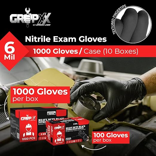 Heavy Duty 6 Mil Black Nitrile Gloves - Disposable, Latex & Powder Free | Mechanic, Food Prep & Tattoo | Rubber Gloves for Cooking, Cleaning & Household | Pack of (100)