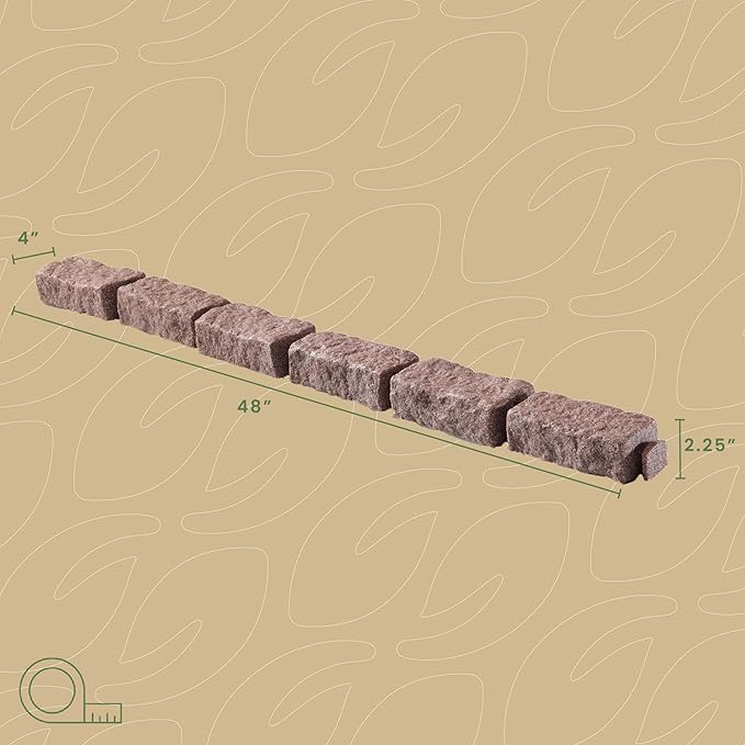 Beuta Landscape Edging | Garden Edging Border | Faux Stone Bricks for Lawn edging, Flower beds, Pathways & Yard Edging– 10 Packs | Each Section Has 6 Bricks 48"L x 4"W x 2.25"H | 30 Spikes|Cobblestone