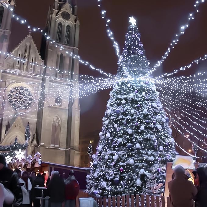 6 Pack 600 LED Solar String Lights for Outside, Solar Christmas Lights Outdoor Waterproof, Green Wire Twinkle Light with 8 Lighting Modes for Xmas Tree Wedding Party Garden Decorations (Cool White)