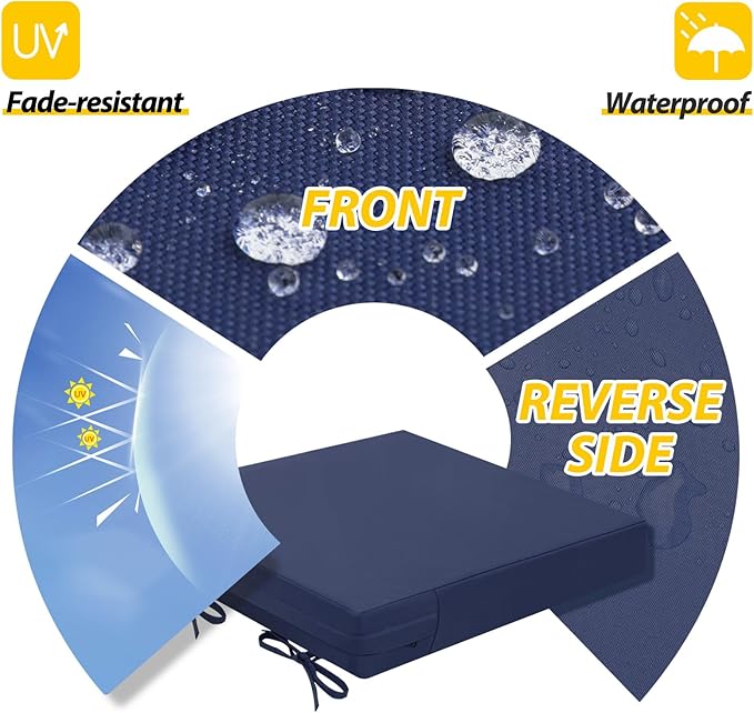 AAAAAcessories Outdoor Seat Cushions for Chairs, Waterproof, Fade-Resistant Patio Furniture Replacement Cushions, 19" x 19" x 3", Set of 2, Navy Blue