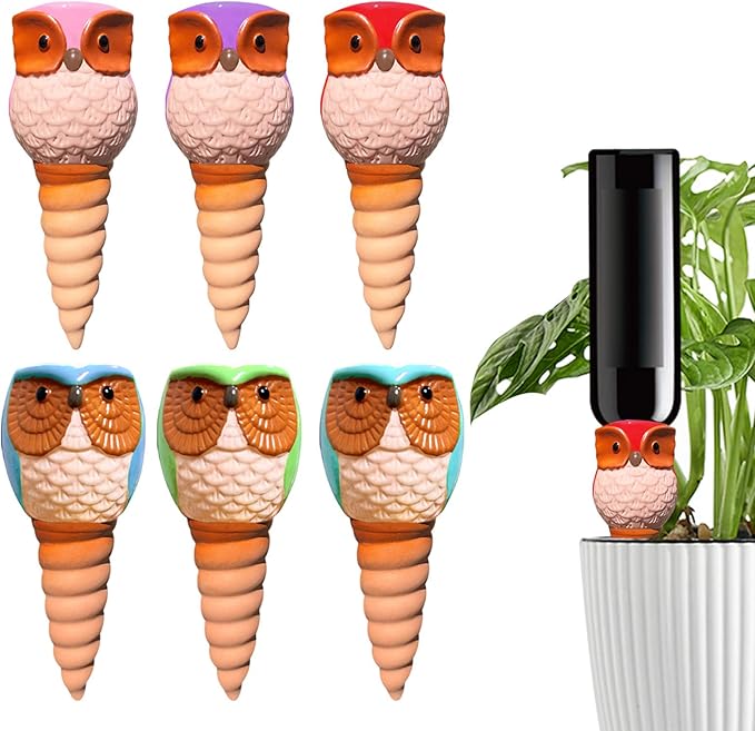 Hunthawk Plant Watering Stakes Owl, Self Watering Spikes Automatic Terracotta Spiral Devices with Irrigation Watering System for Outdoor Indoor Plants 6 Pcs