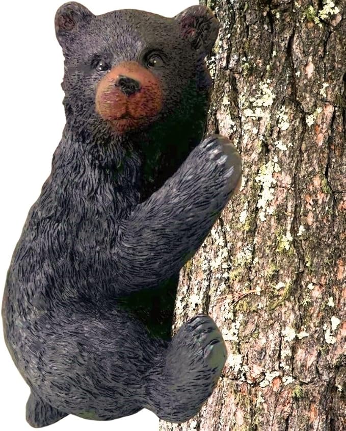 BestGiftEver Black Bear on a Tree Sculpture - Realistic Baby Bear Cub Tree-Mounted Ornament - Wildlife-Inspired Polyresin Garden Decor - Outdoor Bear Yard Decoration for Wildlife Lovers