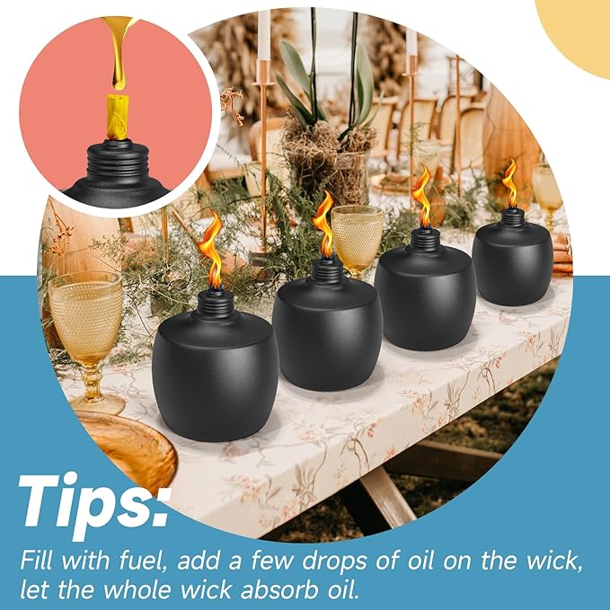 2-Pack Citronella Tabletop Torches, 21.5 oz Table Top Torches for Outdoor, Metal Oil Burner Candles, Garden Torches with Fiberglass Wick for Yard, Patio, Deck, Garden, Party, Landscape