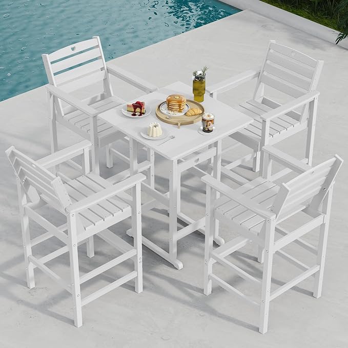 Adirondack Outdoor Bar Table, Durable HDPE Composite, Weather Resistant, Easy to Clean, Perfect for Backyard and Poolside Use, White