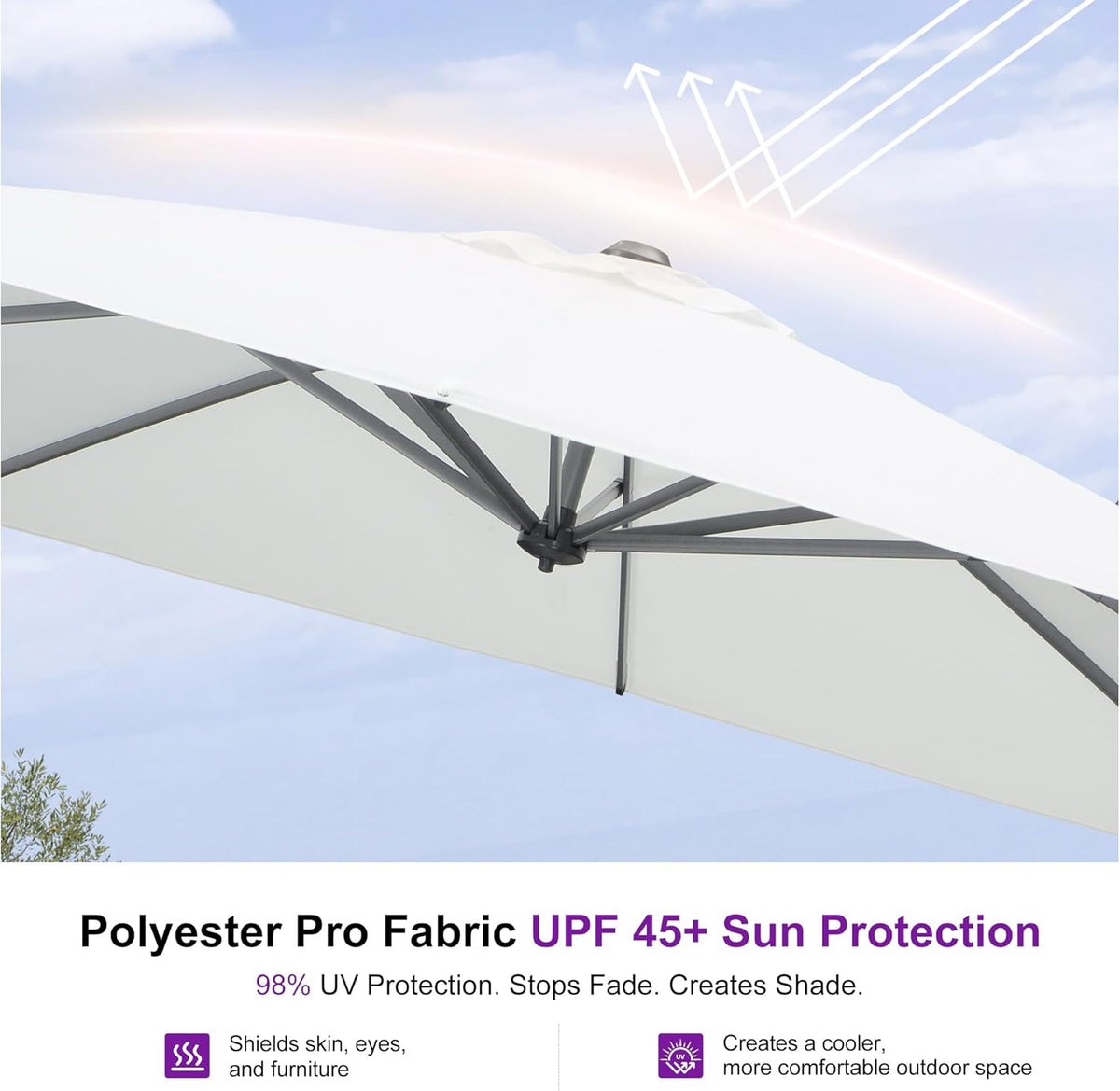 PURPLE LEAF 8 Feet Patio Umbrella Outdoor Cantilever Square Umbrella Aluminum Offset Umbrella with 360-degree Rotation for Garden Deck Pool Patio, White