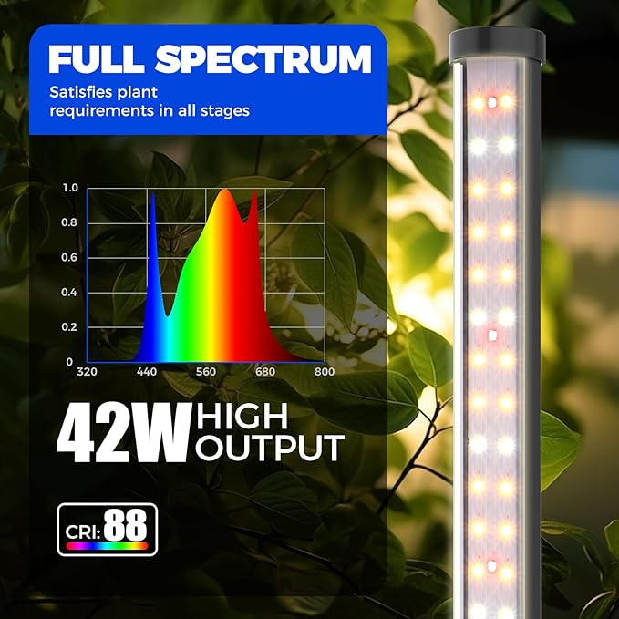 Barrina Grow Lights for Indoor Plants with Stand, 42W 169 LEDs Full Spectrum Wide Illumination Area, T10 Vertical Standing Plant Grow Light, 4FT Height with On/Off Switch and Tripod Floor Stand