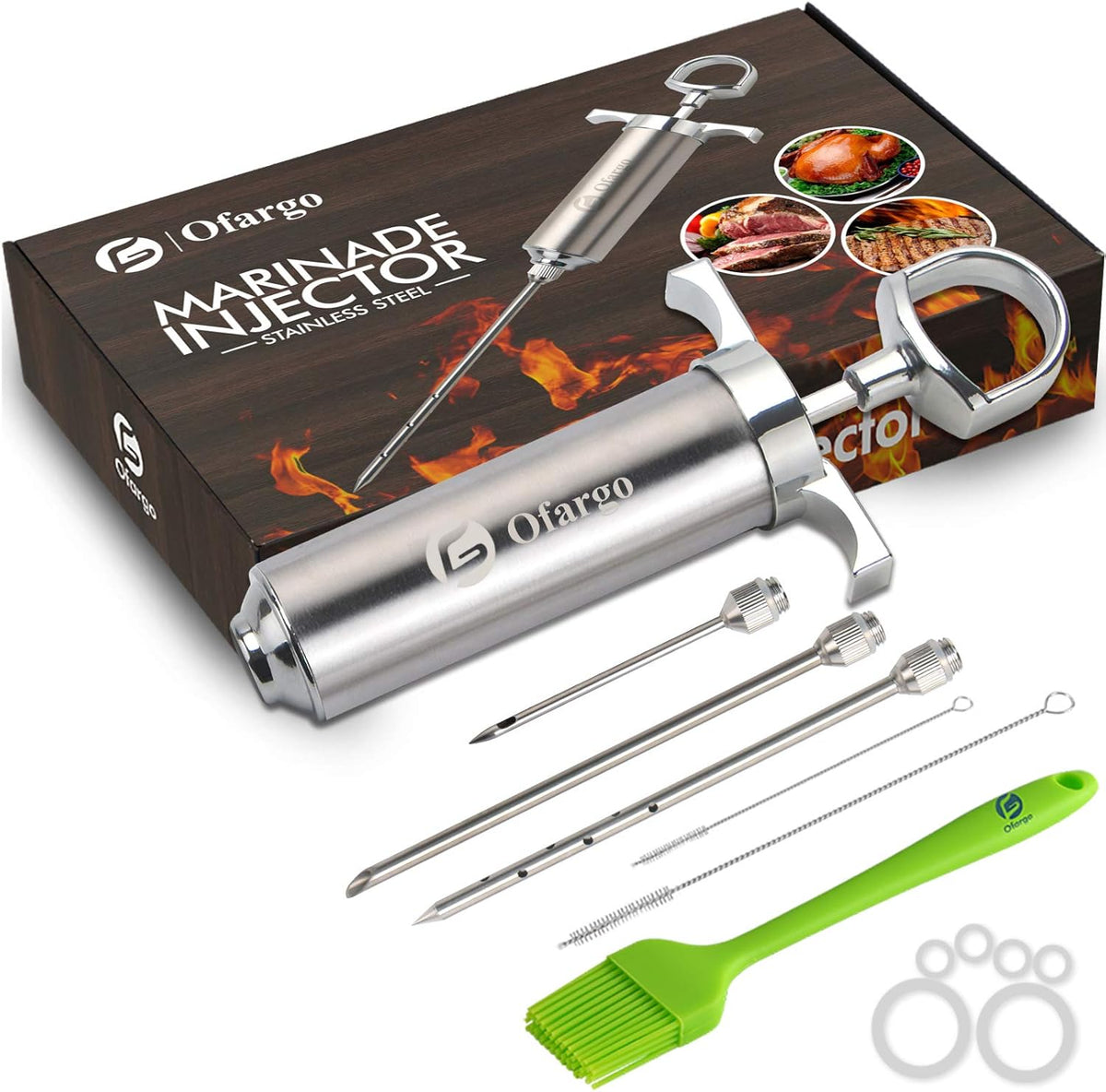 Meat Injector, Meat Injectors for Smoking with 3 Marinade Food Injector Syringe Needles, Injector Marinades for Meats, Turkey, Brisket; 2-oz Capacity
