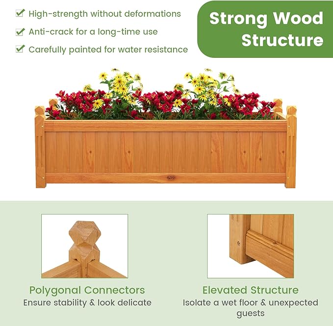 HAPPYGRILL Raised Garden Bed, Elevated Planter Box with Drainage Holes, Outdoor Wood Planter Container for Vegetables Flowers & Herbs, Planter Raised Beds for Garden, Patio, Balcony