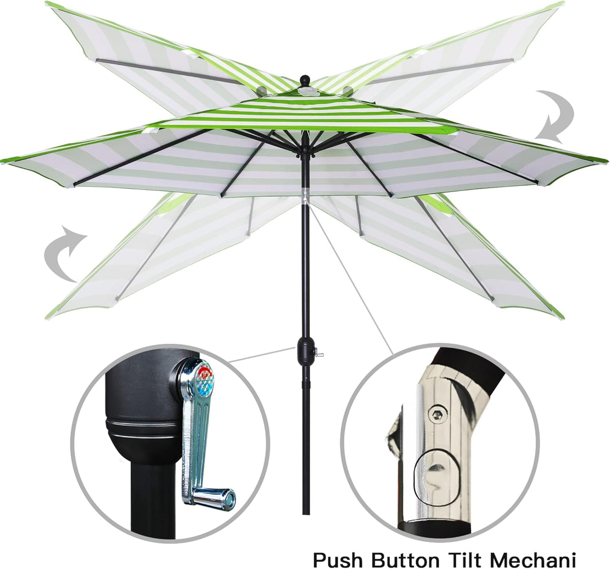 Sunnyglade 9' Patio Umbrella Outdoor Table Umbrella with 8 Sturdy Ribs (Grass Green and White)