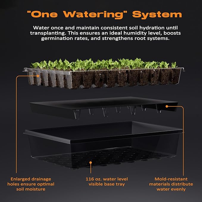 120-Cell Self-Watering Seed Starter Tray with Grow Light, Seed Starter Kit with 4.07” Humidity Dome, Indoor Seedling Starter Tray, Seed Starting Tray for Plant Germination, Seeds Growing