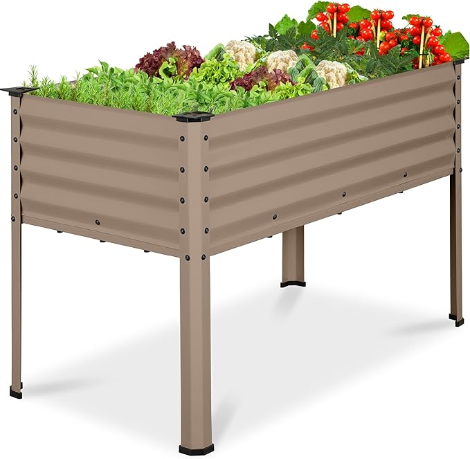 Best Choice Products 48x24x30in Galvanized Raised Garden Bed, Metal Elevated Planter Box, Vegetable Garden for Backyard, Patio, Balcony - Taupe