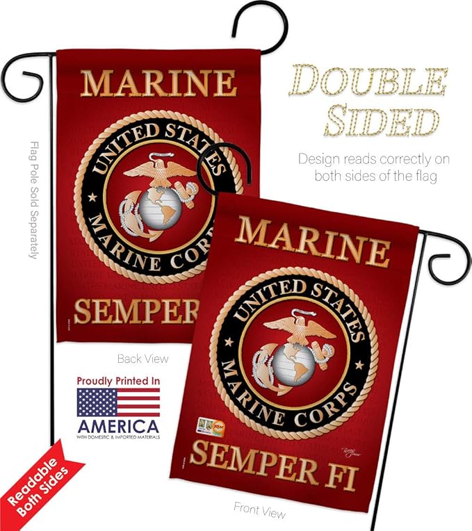 Breeze Decor GP108057-BOAF Marine Corps Americana Military Decorative Vertical Pack, Garden Flag 13"x 18.5", Thick Fabric
