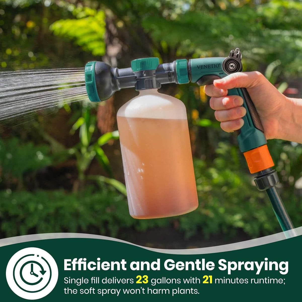 VENETIO 8-Dial Hose End Sprayer for Liquid Fertilizer/Soap | Precision Lawn, Yard & Garden Feeder with 34oz Bottle for Uniform Fertilizing and Watering Plants | Hose Attachment Nozzle Spray Gun