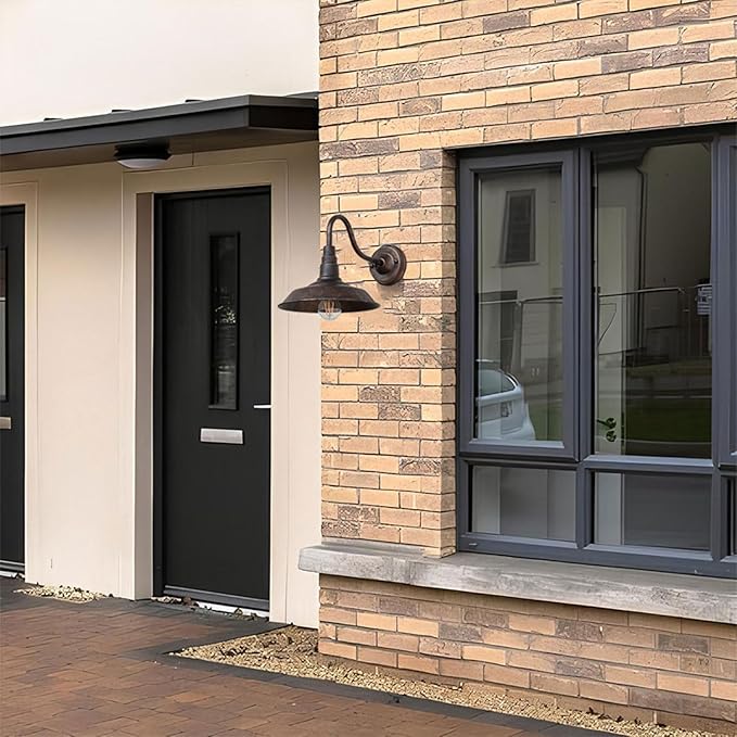 4-Pack Outdoor Gooseneck Barn Light 10" Retro Exterior Wall Light Iron Art Dome Farmhouse Wall Sconces Anti-Rust Waterproof Outdoor Light for House Porch Garage Entryway