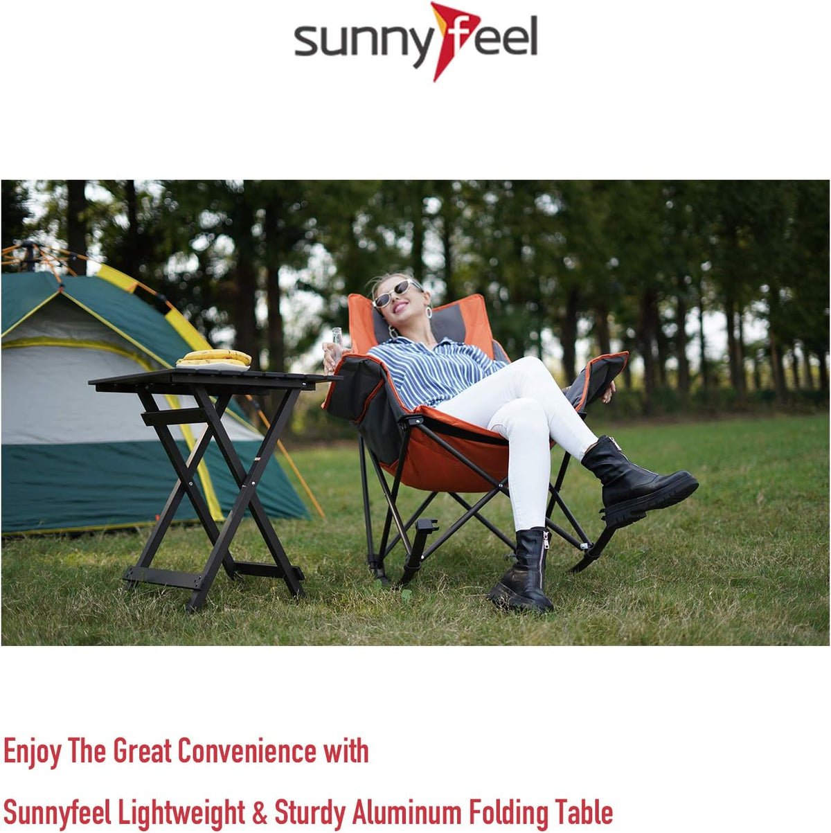 SUNNYFEEL Folding Camping Table - Lightweight Aluminum Portable Picnic Table, 18.5x18.5x24.5 Inch for Cooking, Beach, Hiking, Travel, Fishing, BBQ, Indoor Outdoor Small Foldable Camp Tables