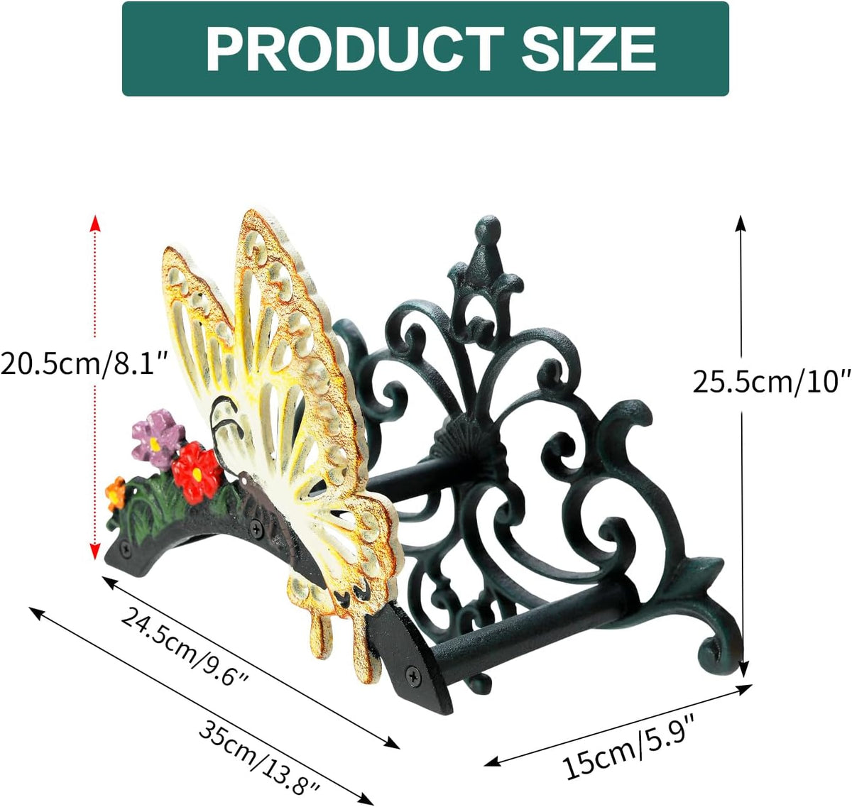 Sungmor Cast Iron Garden Hose Holder, Heavy Duty Wall Mounted Hose Hanger, Decorative Butterfly Water pipe Organizer, Hose Reel Rack for Outside, Garden Yard Decor