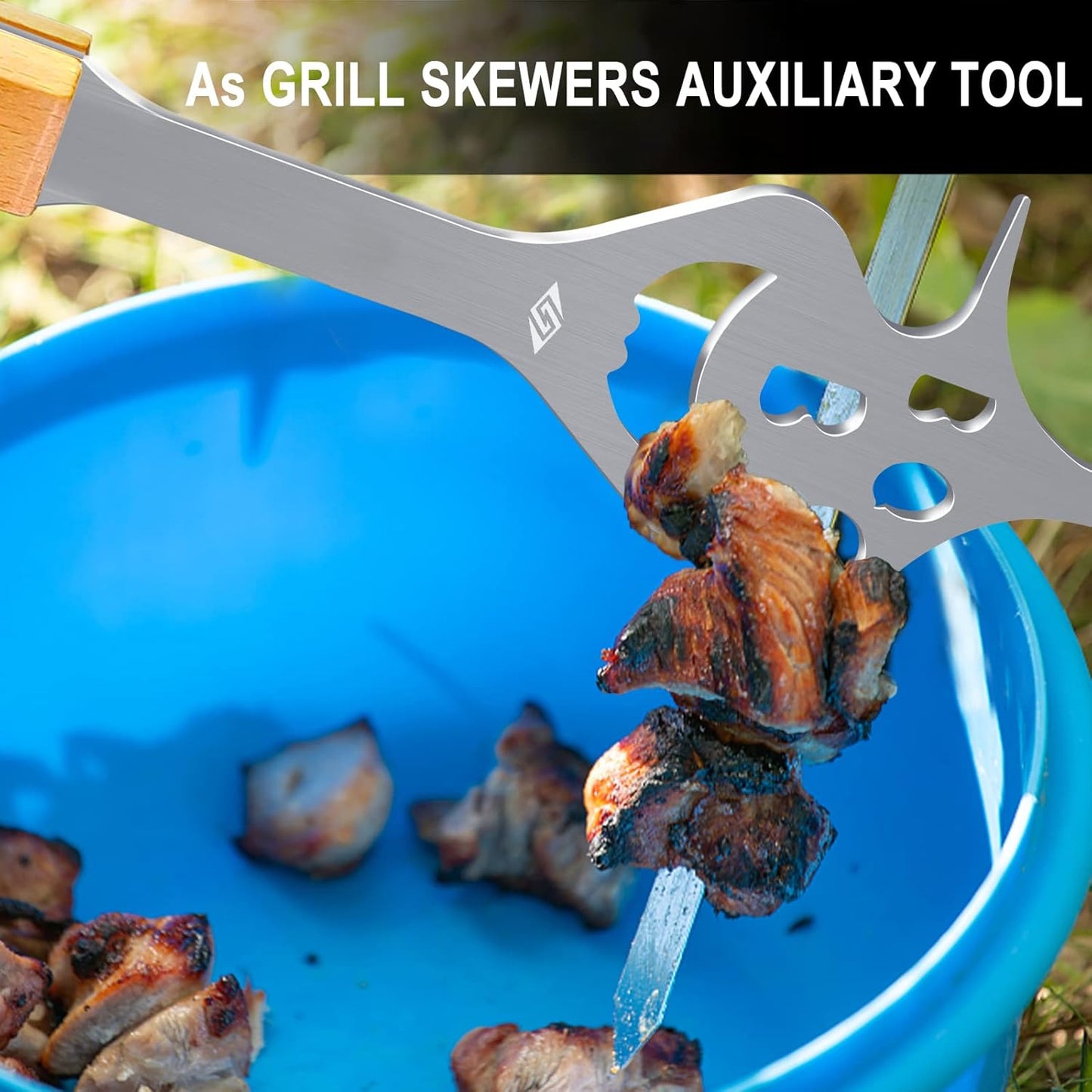 BBQ Grill Accessories for Gas Grill Charcoal Grill, 6 in 1 Grill Tools for Outdoor Barbecue Grill, 14 Inch Grill Utensils, Unique Gill Fork, Dad Gifts, Father's Day Gifts, Gifts for Men, Dad, Husband