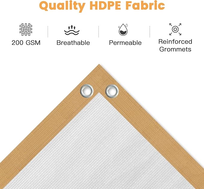 VICLLAX Shade Fabric Sun Shade Cloth with Every 2 FT Grommets for Patio Garden Pergola Cover Canopy 20x21 FT, Cream
