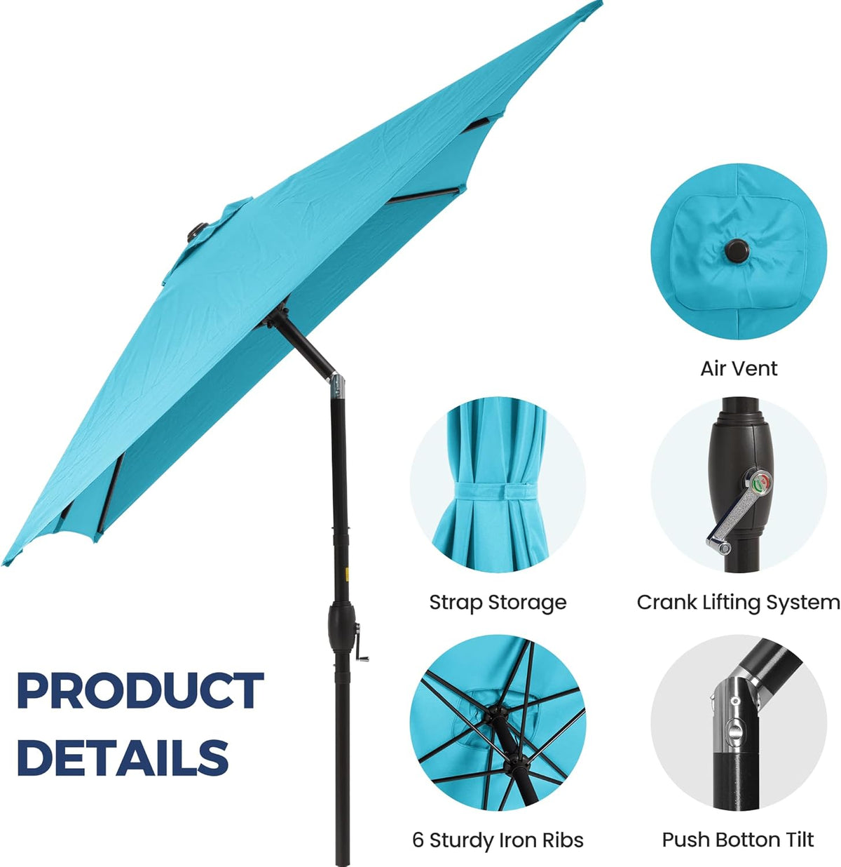 SUNVIVI OUTDOOR Patio Umbrella, 6.5' x 10' Rectangular Patio Umbrella, Metal Pole Square Outdoor Umbrella with Crank and Push Button Tilt, 6 Steel Ribs, Polyester Canopy