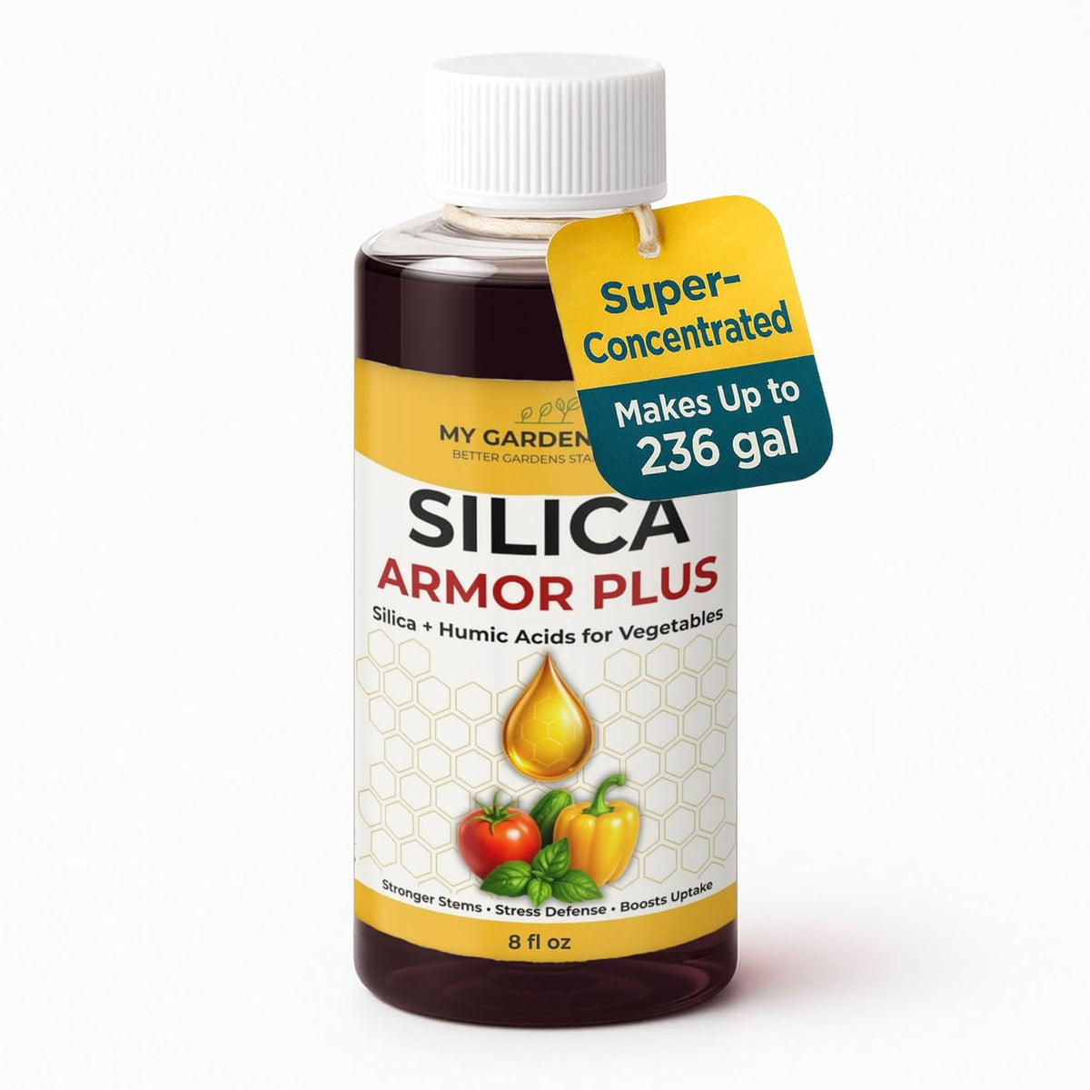 Silica for Plants – Liquid Plant Silica with Humic Acid – Silica Armor Plus for Vegetables (Tomatoes, Peppers, Cucumbers, Leafy Greens & Herbs) | Potassium Silicate 0-0-4 Concentrate (8 fl oz)