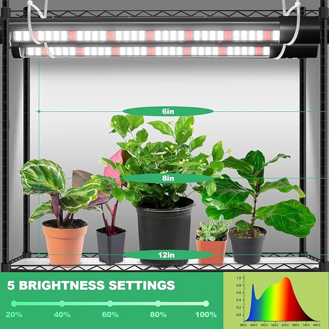 2-Pack, T10 Vertical Grow Light, 6000K Full Spectrum Desktop Plant Light 18.9",Hung or Stood, with 3 Modes & 5 Dimming Levels, Suitable Small & Medium Plants Indoors, Auto On Off Timing 4/8/12/18Hrs