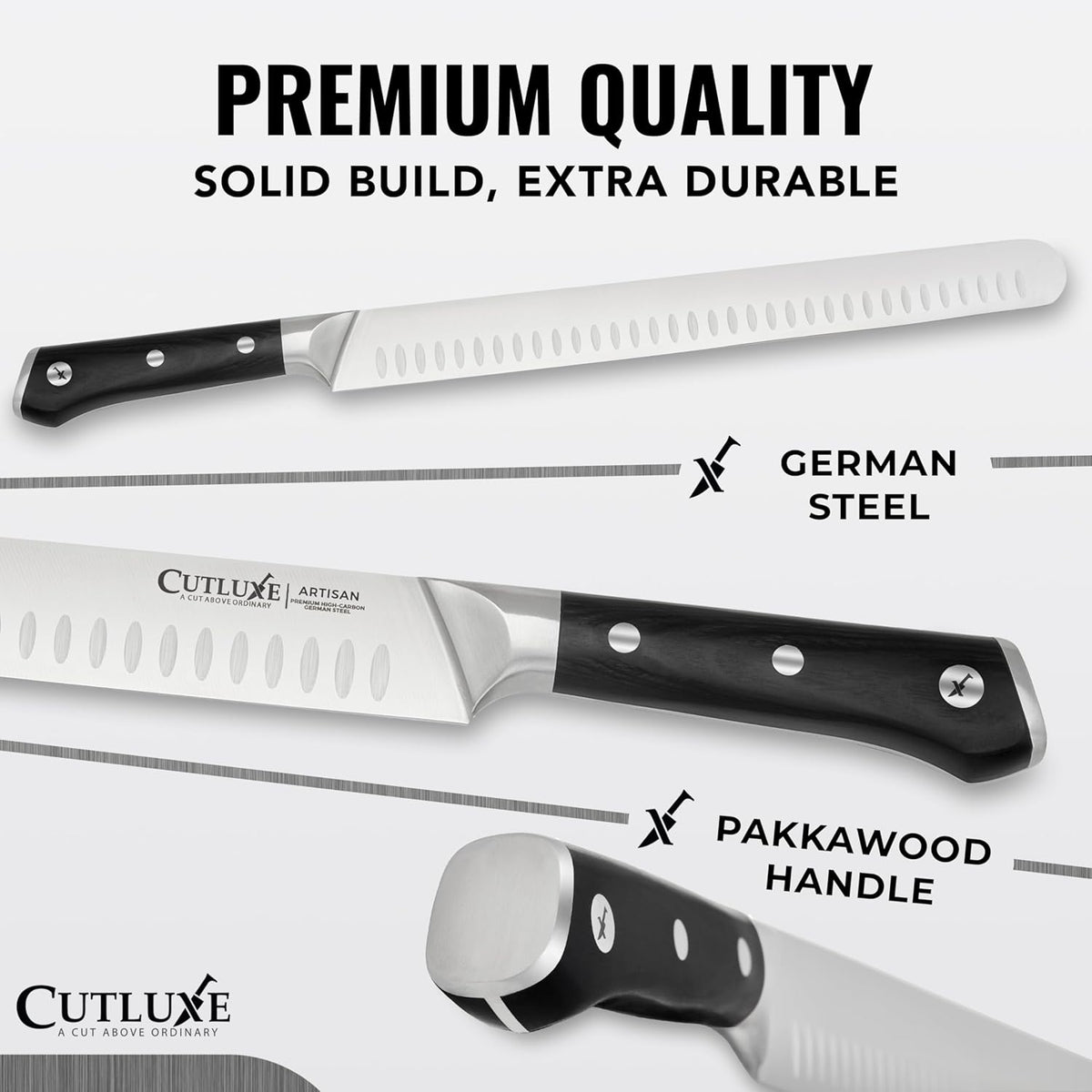Cutluxe Butcher Knife Set – BBQ Brisket, Breaking & Boning Knife – Slicing Carving Knife Set for Meat Cutting, Ultra Sharp German Steel, Full Tang, Ergonomic Handles – Artisan Series