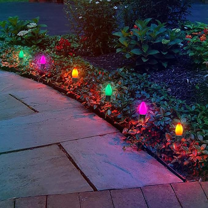 C7 LED Multicolor Christmas Lights, 25Ft with 27 Orange Green Purple Bulbs, Hanging Vintage Outdoor Christmas Decorations for Roofline Garden Patio Holiday Backyard