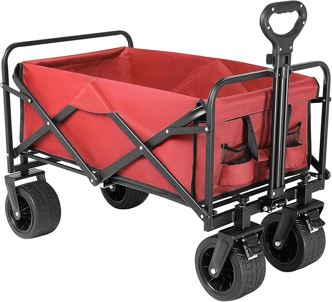 Beach Wagon with Big Wheels for Sand,Collapsible Folding All Terrain Utility Wagons Carts Foldable with Brakes for Sand Camping Sports Outdoor.