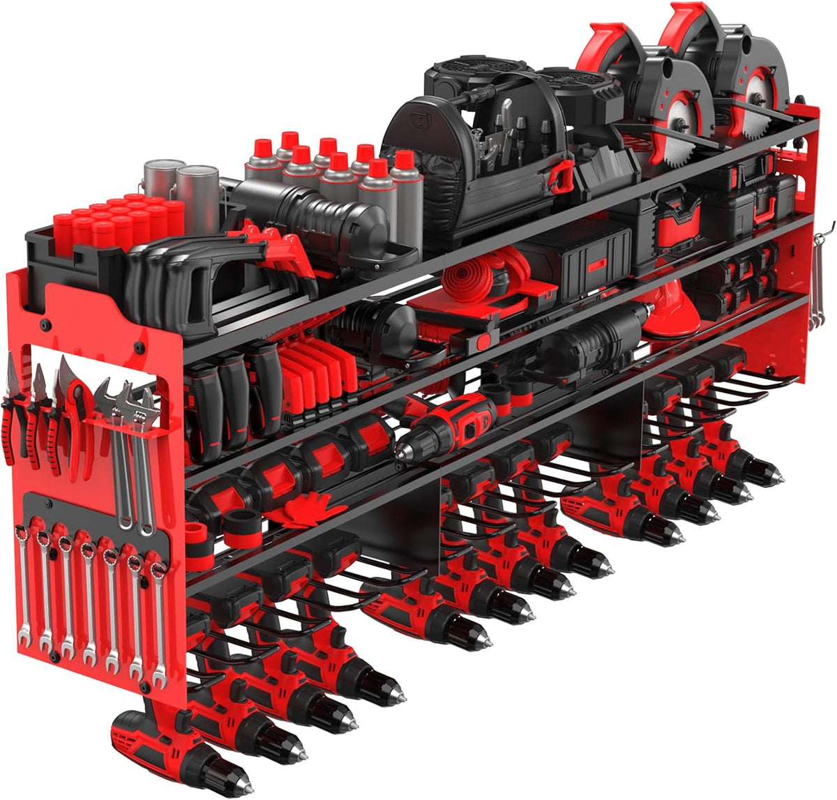 Power Tool Organizer Wall Mount with 12-Drill Holders-800Lbs Load Heavy Duty Metal 4-Layers Garage Storage and Organization Adjustable Battery Tools Rack Utility Racks Gifts for Men