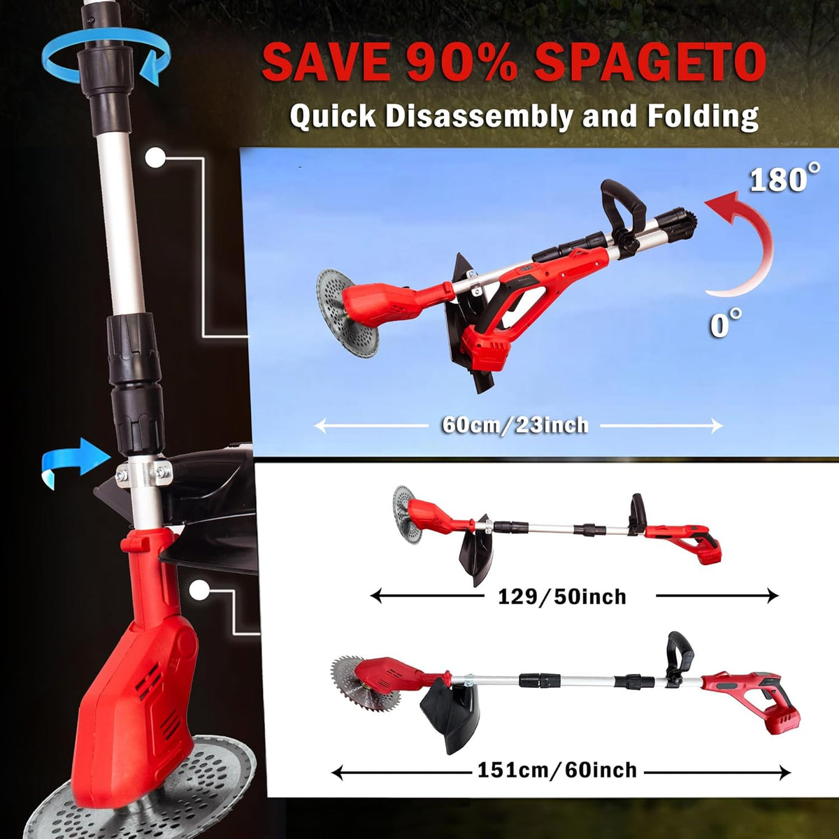 Cordless String Trimmer Compatible with Milwaukee 18V Batteries,Folding 3 in 1 Electric Weed Wacker with Brushless Motor,8 INCH Electric Weed Wacker/Edger Trimmer for Lawn,Garden,Yard(Tool Only)