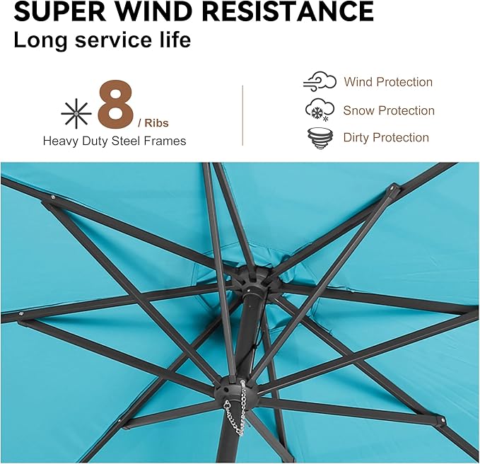 10ft Outdoor Patio Umbrella - Table Umbrella Waterprool UV Protection, Sombrillas de Patio with Push Button Tilt&Crank, Sun Umbrella for Pool, Porch, Garden, Deck, Backyard(Sky Blue)