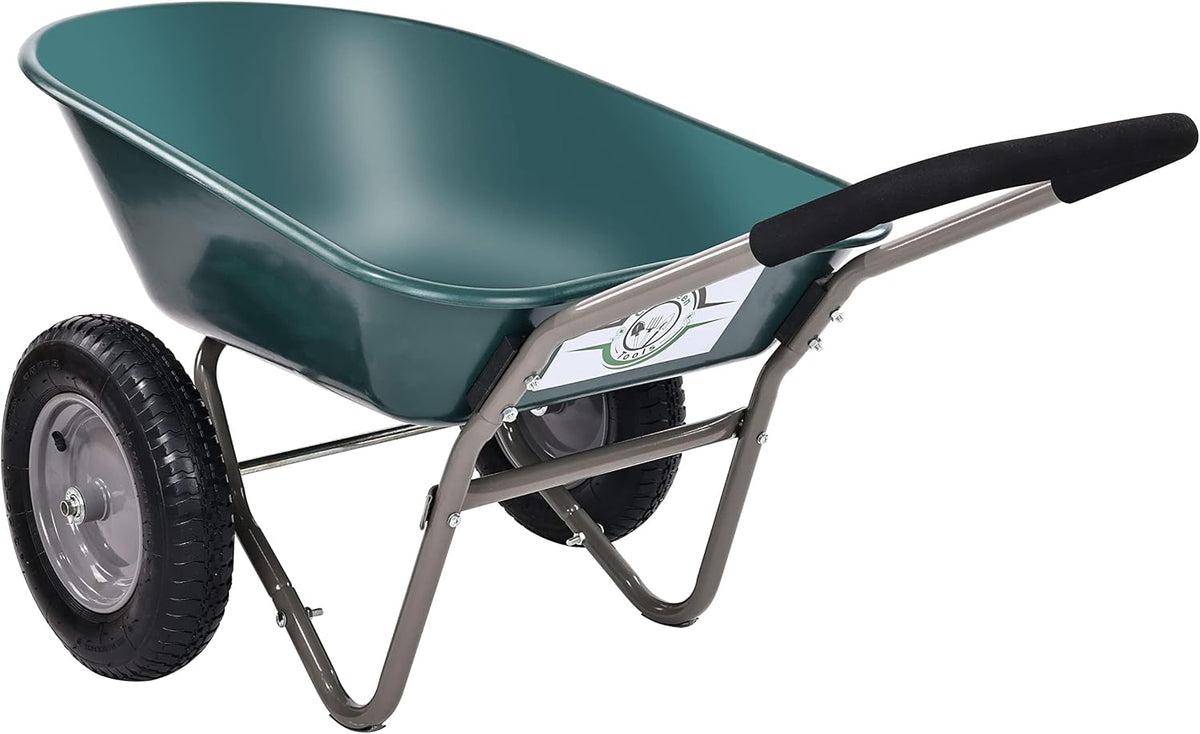 Wheelbarrow Garden Cart, Heavy Duty Home Utility, Dual-Wheel Home Garden Yard Utility Wheelbarrow Cart with Built-in Stand, Green