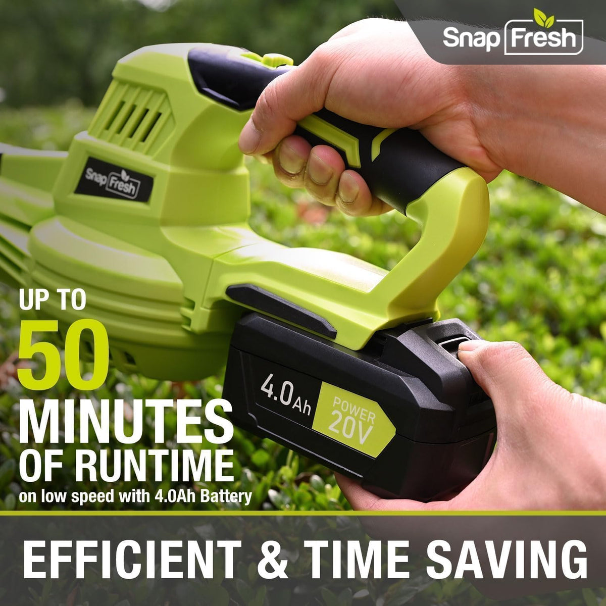 SnapFresh Cordless Leaf Blower, 20V Electric Leaf Blower with 4.0Ah Battery & Fast Charger, 2-Speed Lightweight Battery Leaf Blower for Lawn Care/Patio/Yard/Sidewalk
