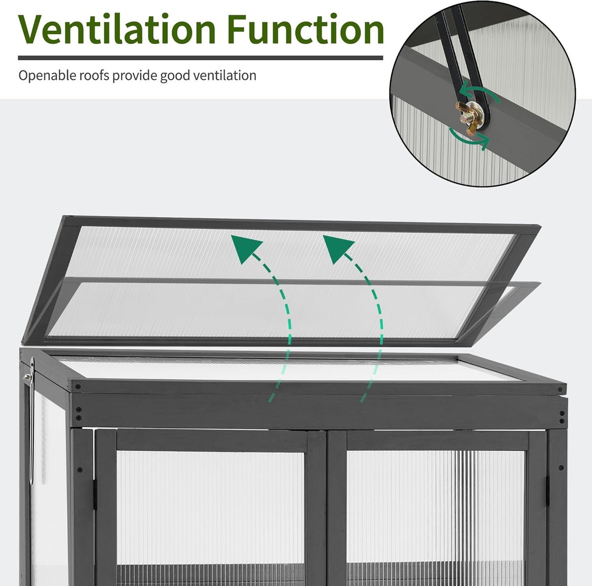MCombo Wooden Cold Frame Greenhouse, Raised Flower Planter Shelf Protection for Outdoor Indoor Use, 0760 (Dark Grey)
