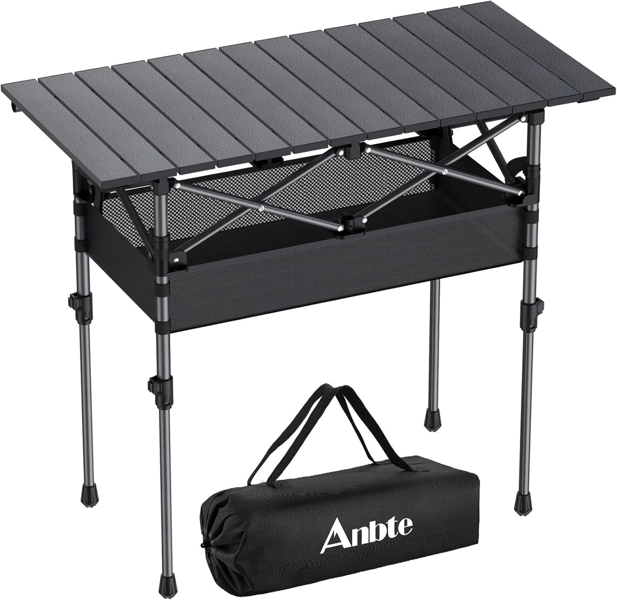 Folding Camping Table, Aluminum Roll Up Camping Table Adjustable Height with Storage Net and Bag, Lightweight Outdoor Table 32.2” X 16”, for Outdoor Travel BBQ Party Picnic, Black