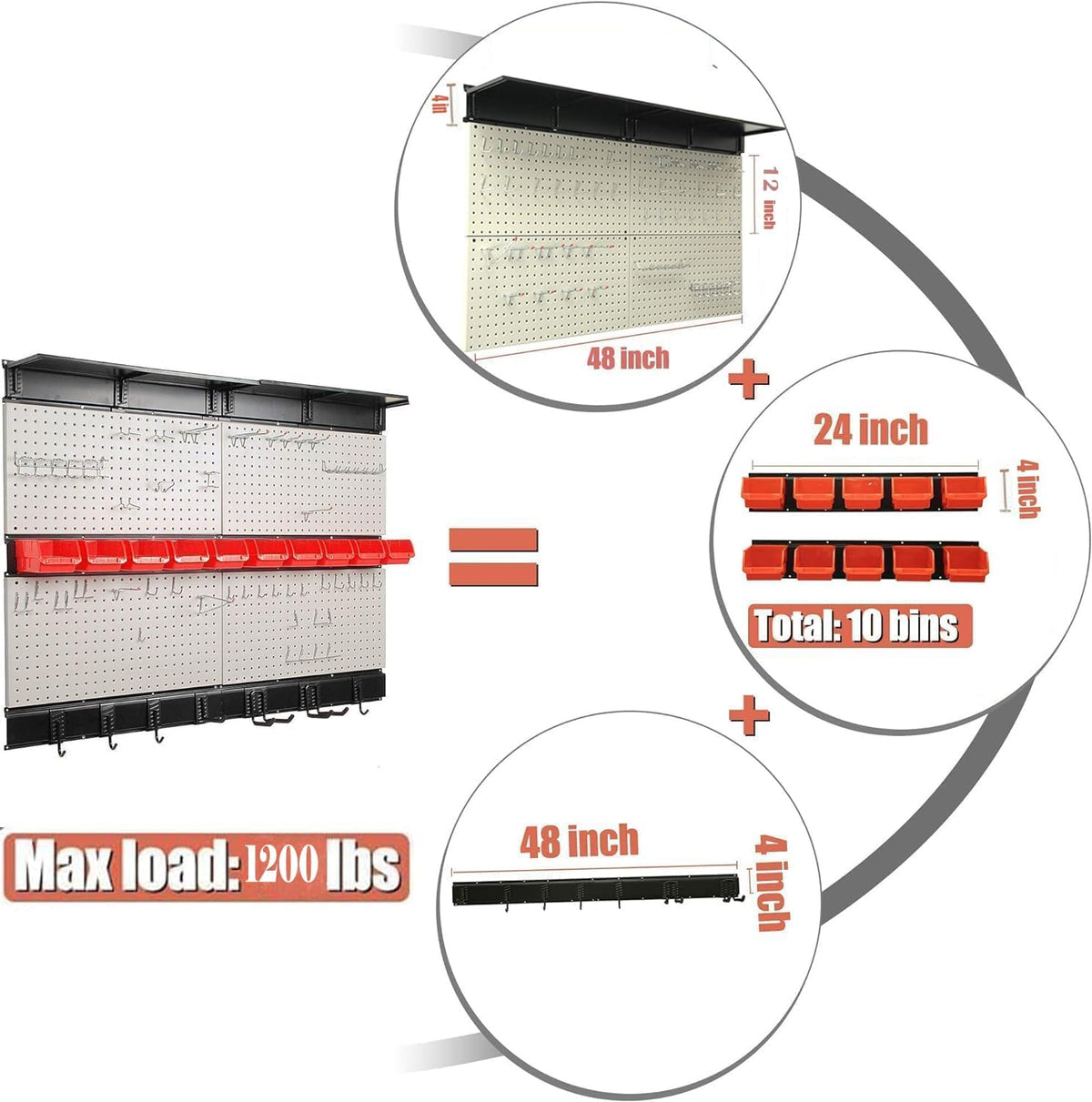 Ultrawall Pegboard Wall Organizer, 48X 36 inch Garage Storage Pegboard with Hooks Storage Bins Tool Board Panel Tool Organizer, 72pcs