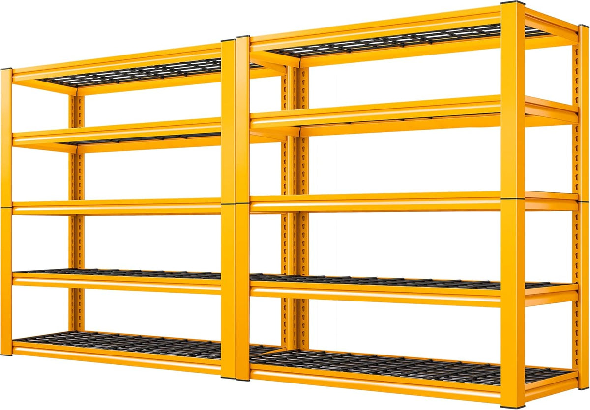 REIBII Garage Shelving Load 3000LBS, 5-Tier Storage Shelves, Adjustable Heavy Duty Metal Shelving Unit for Pantry, Basement, Warehouse, 72" H x 36" W x 16" D, 2PC