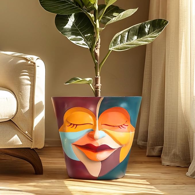 GUGUGO 10 Inch Abstract Head Planter Pots, Unique Face Plant Pot with Drainage, Funny Flower Pots for Indoor Plants, Eclectic Home Decor Aesthetic